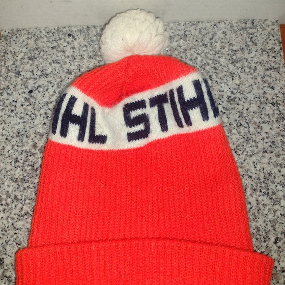 STIHL Chainsaw Orange Pom Hat. Vintage Wool Blend 60's-70's. - Picture 3 of 6
